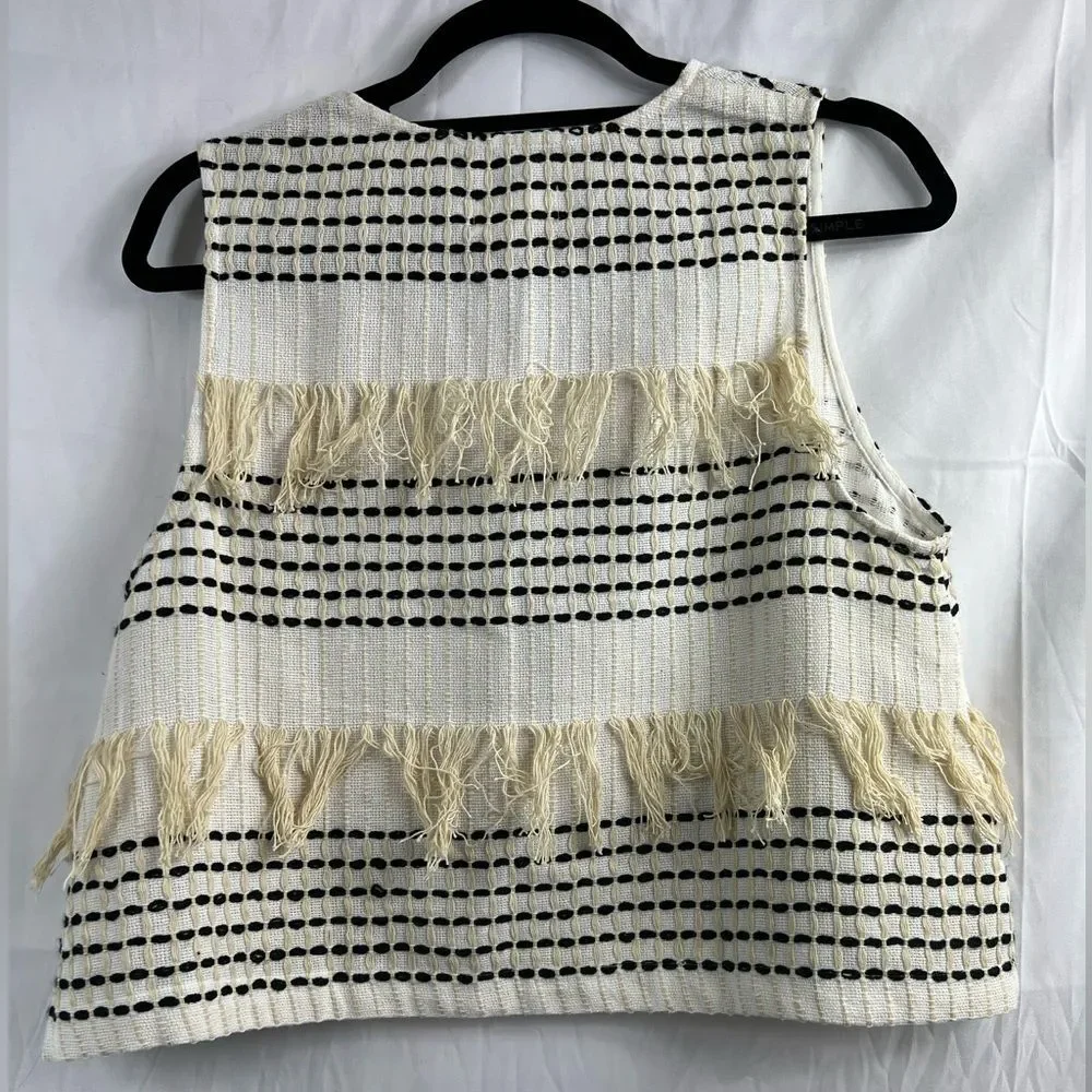 Lou & Grey White Sleeveless Cropped Tank Top Blouse with Fringe Detail Medium - Picture 4 of 10